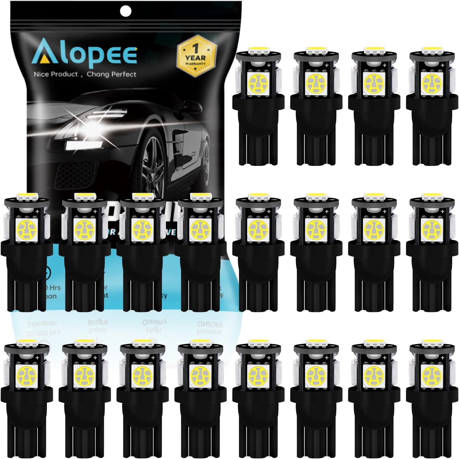 W5W LED Bulb White 5SMD 5050 Chips 6500K T10 501 Led Bulbs 12V Car Replacement for Map Dome Courtesy Number Plate Dashboard Side Marker Light (20 Pack)