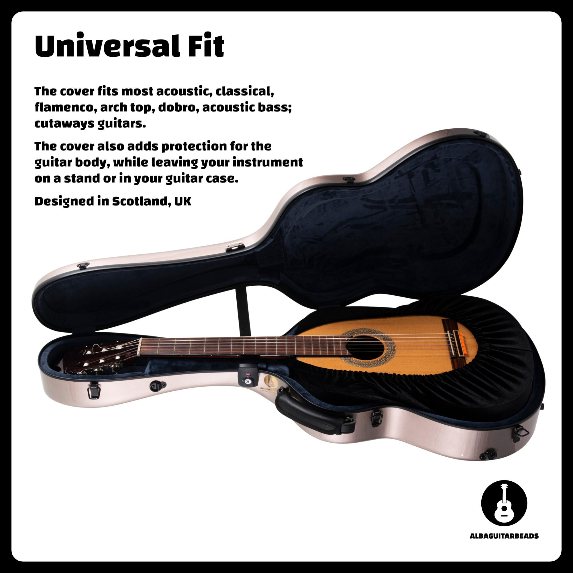 Alba GB Dust Cover - Envoltura Protectora para Guitarras clásicas, Funda de Terciopelo para Guitarras acústicas y eléctricas, Negra