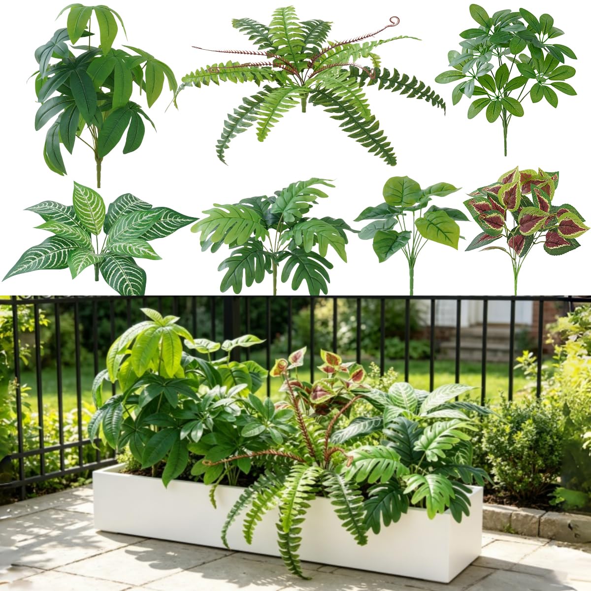 Fausse plante exterieur pour porche jardin terrasse balcon verdure Laelfe 7pcs
