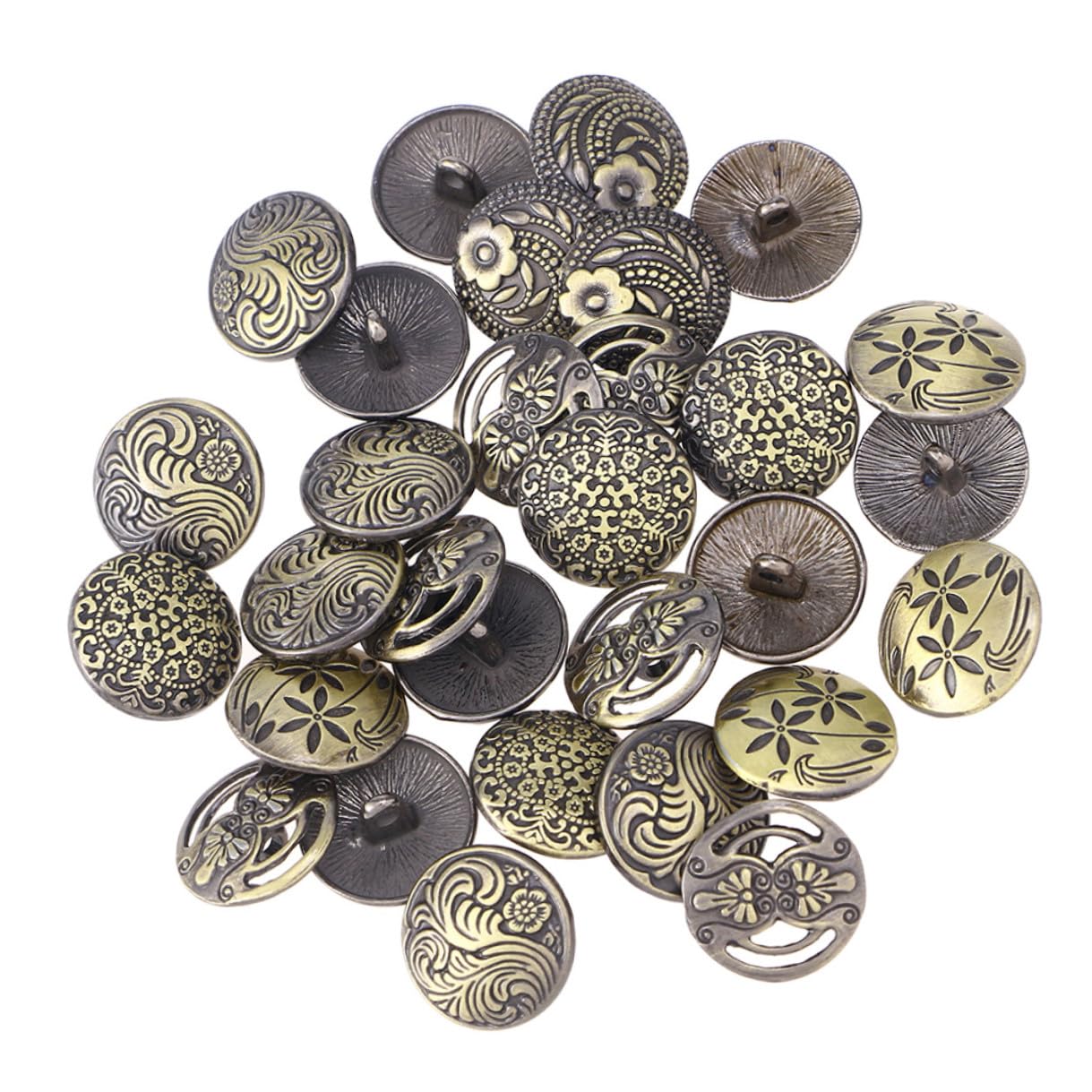 Boutons ronds vintage bronze ancien gravés pour embellissements de vêtements haut de gamme