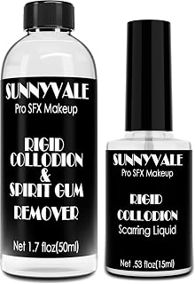 SUNNYVALE 15ml Rigid Collodion with Brush and Remover Kit, Professional Scarring Liquid For Face Body Fake Scar Makeup for Halloween SFX Special Effects Costume Theatre Film Makeup(0.53oz+1.7oz)