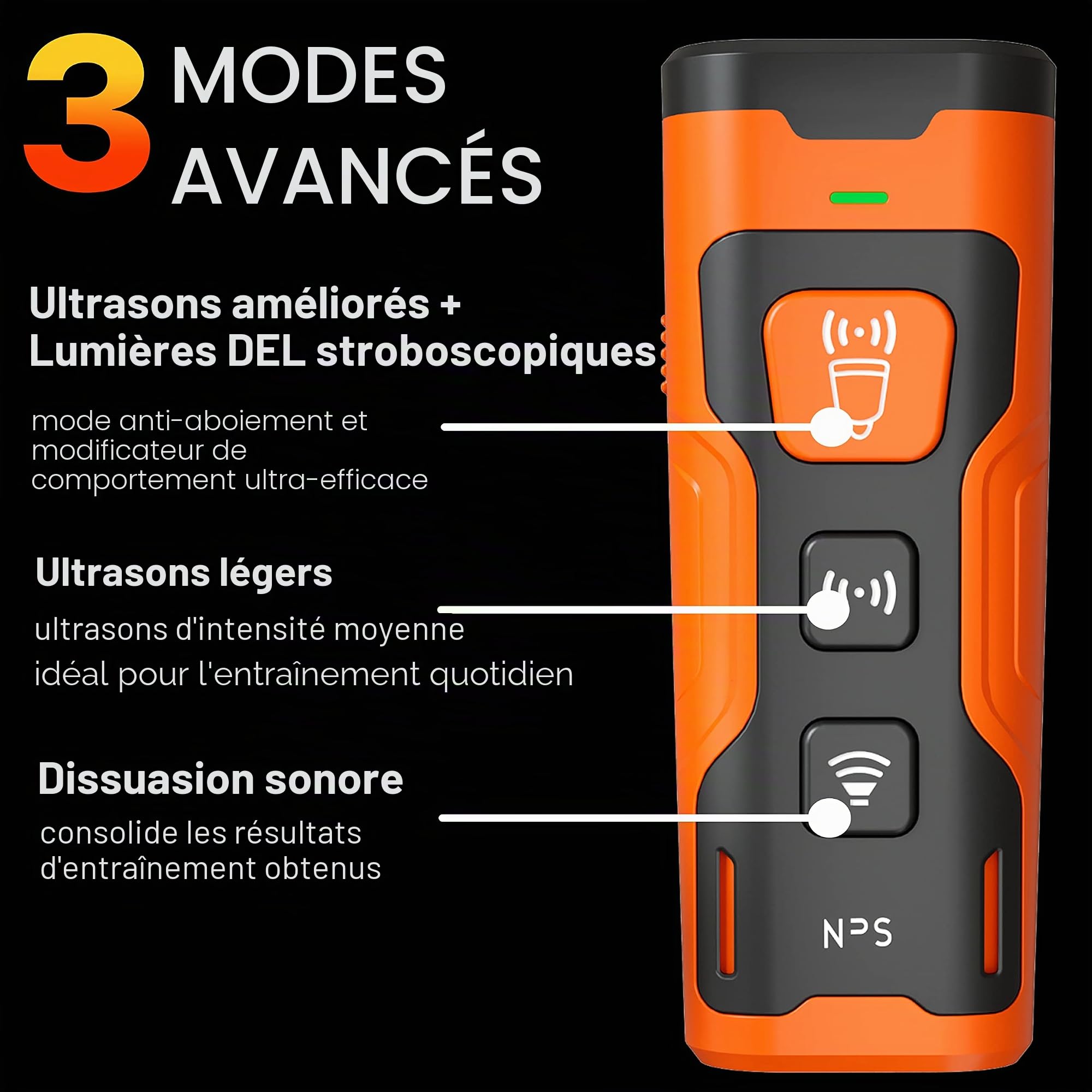 NPS Dispositif anti-aboiement Dispositif de contrôle des aboiements de chien rechargeable par ultrasons - Silencieux ou sifflet pour chiens, dissuasif pour aboyer les chiens, outils d'entraînement et