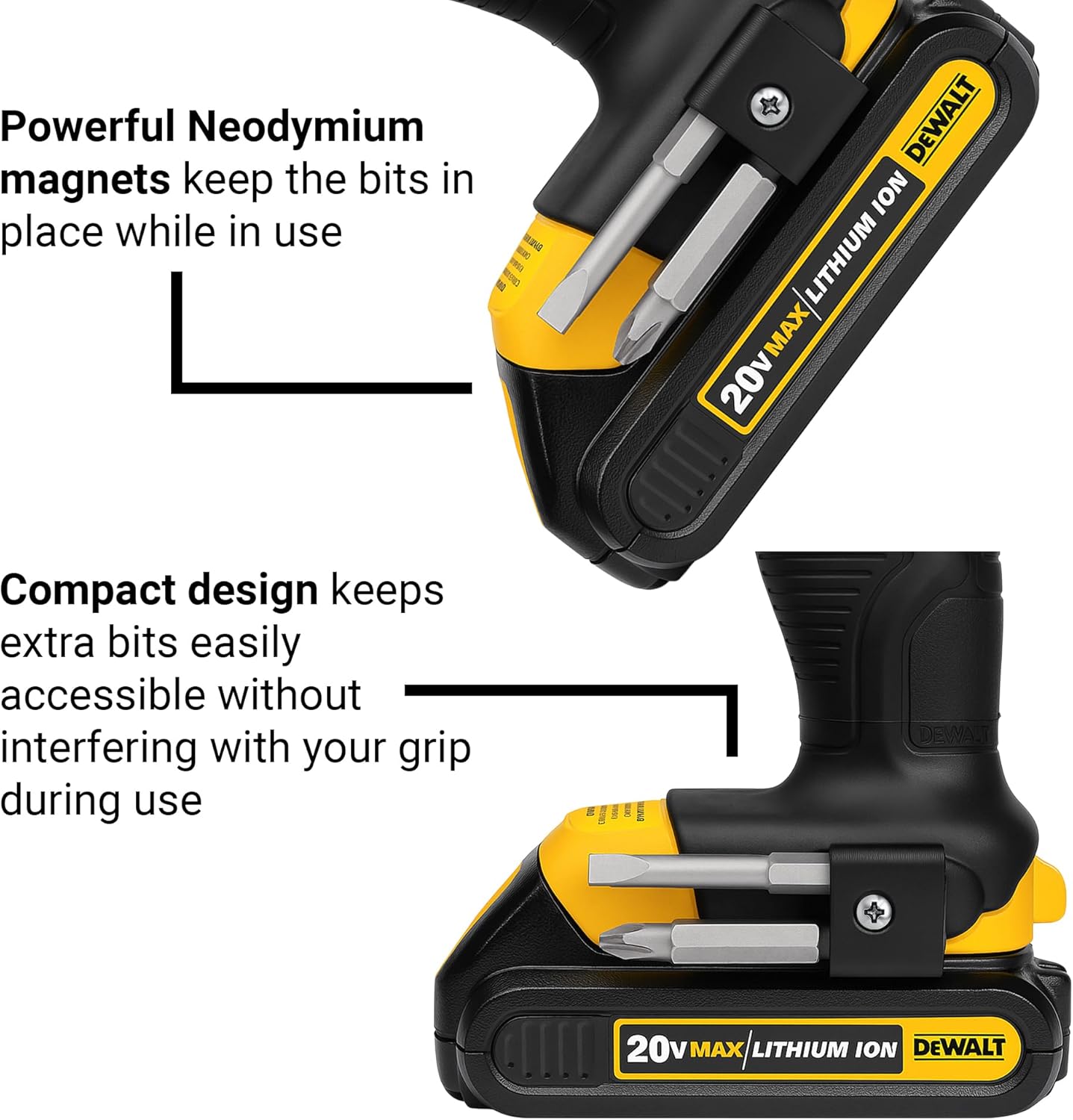 Magnetic Bit Holder for DEWALT 20V Drill Driver Bits Set Low Profile 3D Printed, 2 Pack