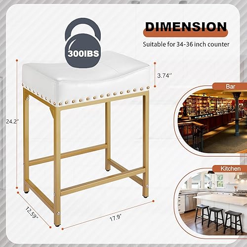 Miniatura 3 de Juego de 4 taburetes de bar de altura de mostrador, 24 pulgadas, modernos taburetes de mostrador blanco y dorado, juego de 4, taburetes para Blanco