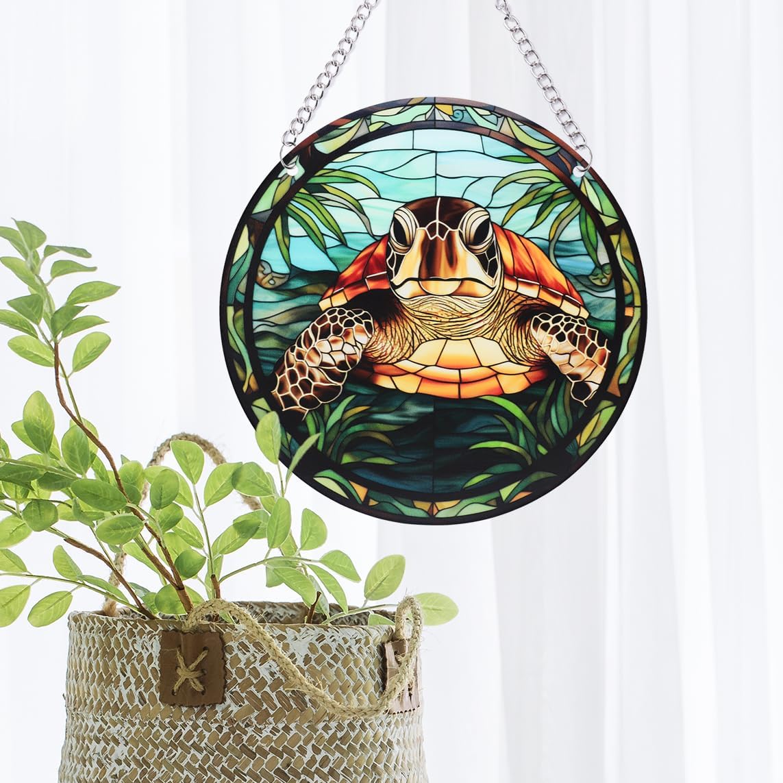 DTLIFEK カメ アクリル ステンドグラス 窓掛け べっ甲 ステンド サン