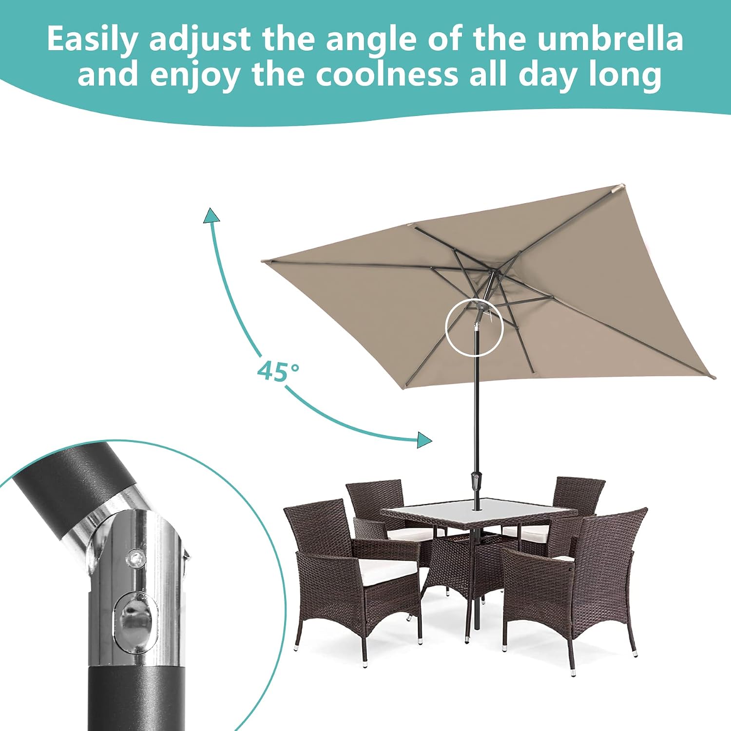 Fokebel 6.5 x 10 FT Rectangular Outdoor Patio Umbrella Market Garden Table Umbrellas with Push Button Tilt&Crank (6.5' by 10',Beige)
