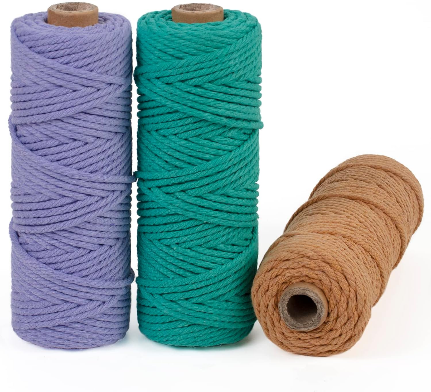 Set of 3 Macrame Cord 3mm x 164feet, Natural Cotton Cord Colored Macrame Rope Yarn, 4 Strand Twisted Cotton Twine String for Crafts DIY Wall Hanging Plant Hangers Macrame Supplies (3 Color R)