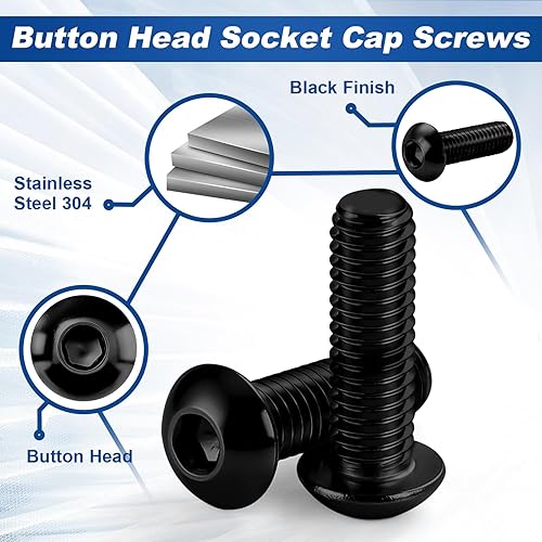 Miniatura 3 de Tornillos de cabeza de botón de 14-20 x 1-14 pulgadas, acabado negro de acero inoxidable 18-8, accionamiento hexagonal Allen, totalmente roscado, 25