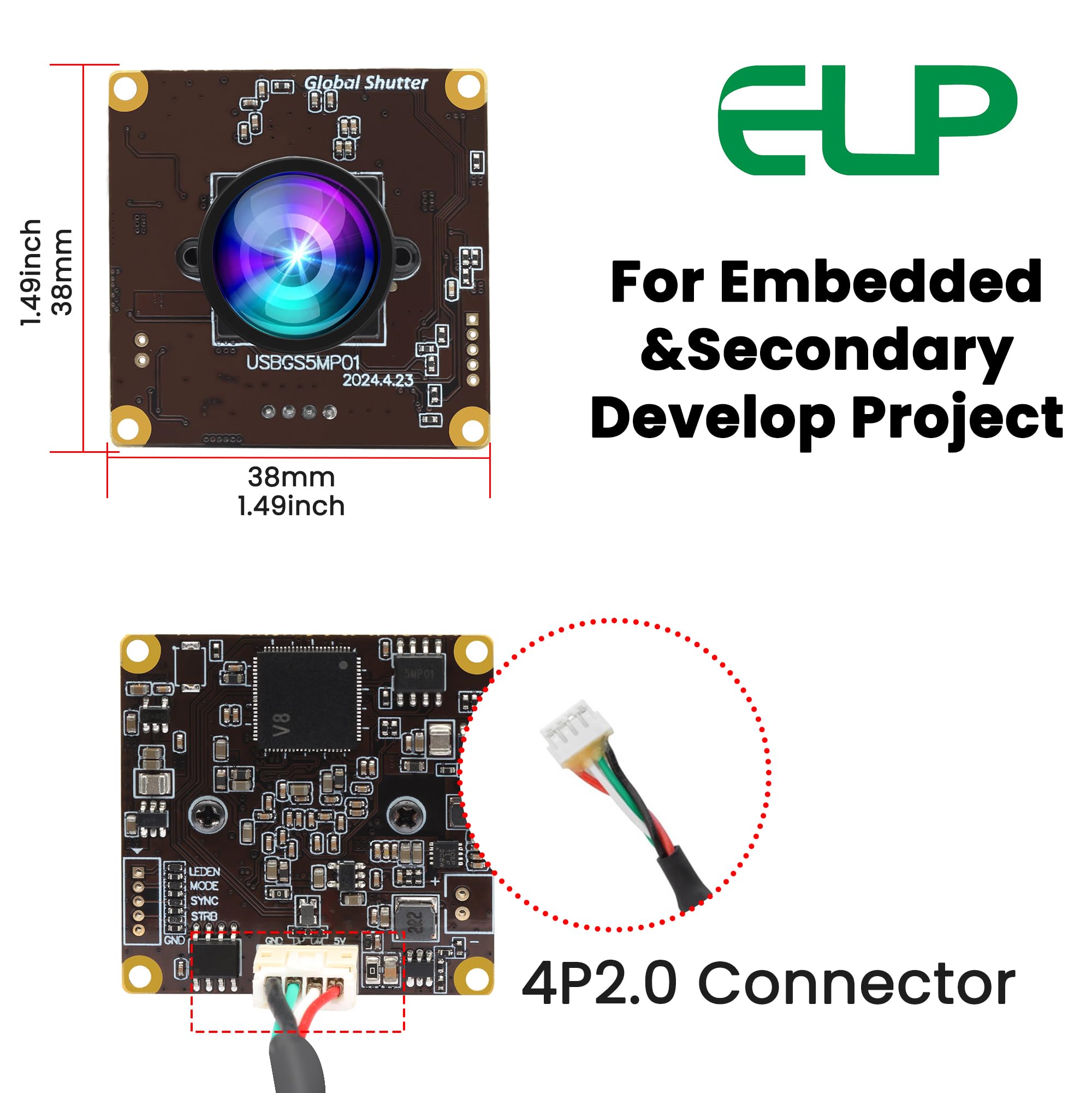 ELP Fotocamera USB con otturatore globale da 5 MP, webcam grandangolare per streaming live (obiettivo 100 senza distorsione)