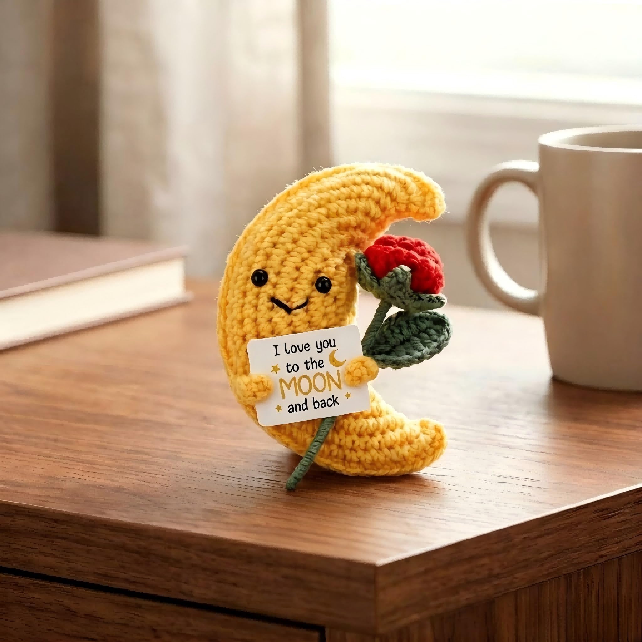 Waoferfio Gifts for Boyfriend Handmade Crochet Moon Doll - “i Love You to the Moon and Back” Birthday Gifts for Boyfriend, Valentine‘s, Christmas, Anniversary Presents