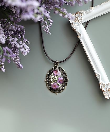 Miniatura 2 de Handmade Pressed Real Flower Pendant Necklace DaisyPansyChrysanthemumForget Me NotHydrangeaDandelionRose Resin Pendant Necklace (Small Purple Flower)