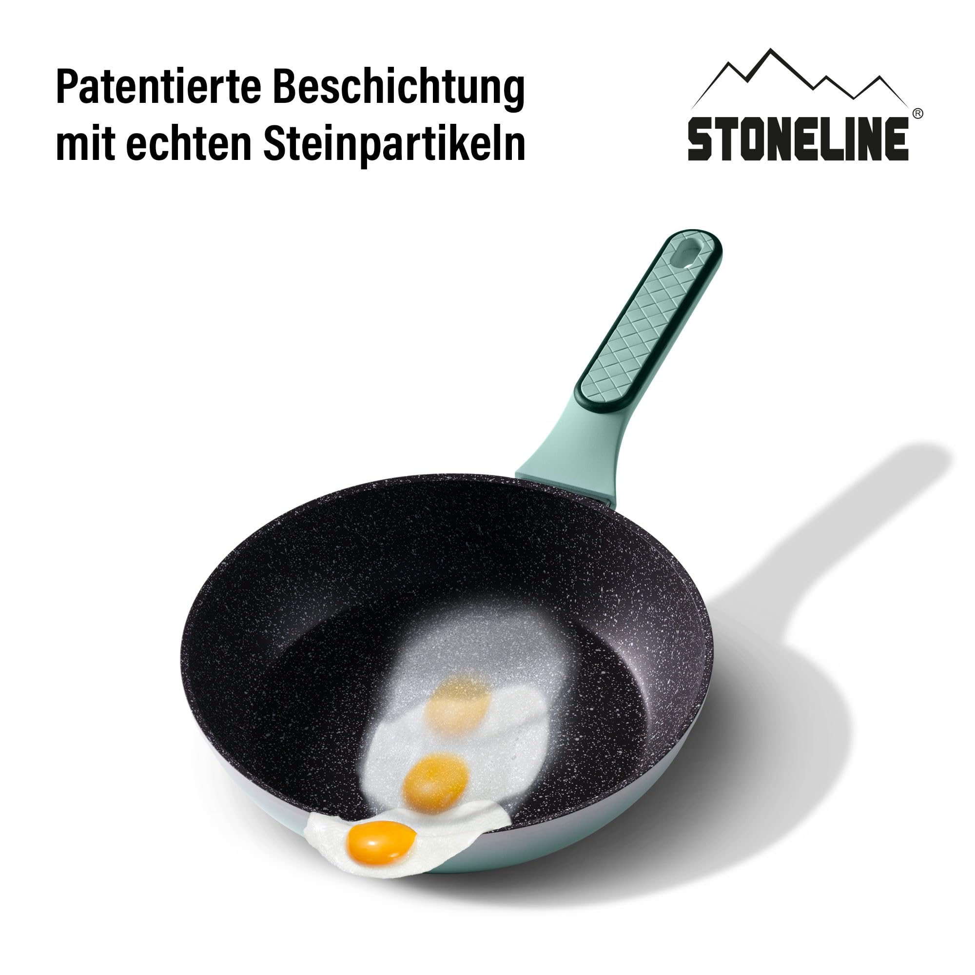 STONELINE Kochgeschirr Set 11-teilig 18/20/24 cm Set Pfannen und Töpfe mit Deckel, Topfset Pfanne Induktion Antihaft Beschichtet mit echten Steinpartikeln, Alle Herdarten, Farbe: Mint