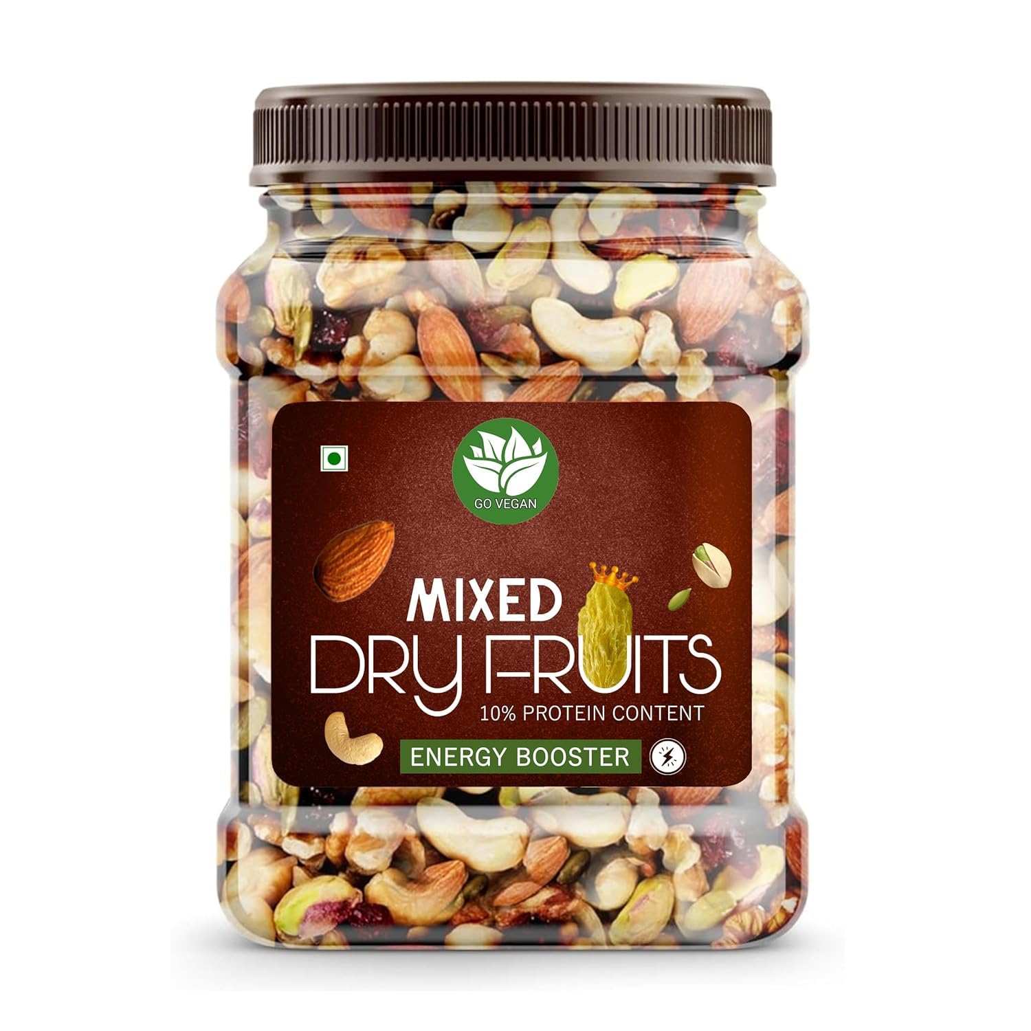 Go Vegan Healthy Nutmix 100gm, Dried Almonds, Black Raisins, Cashewnuts, Cranberries, Black Dates & Many More. (Jar Pack)