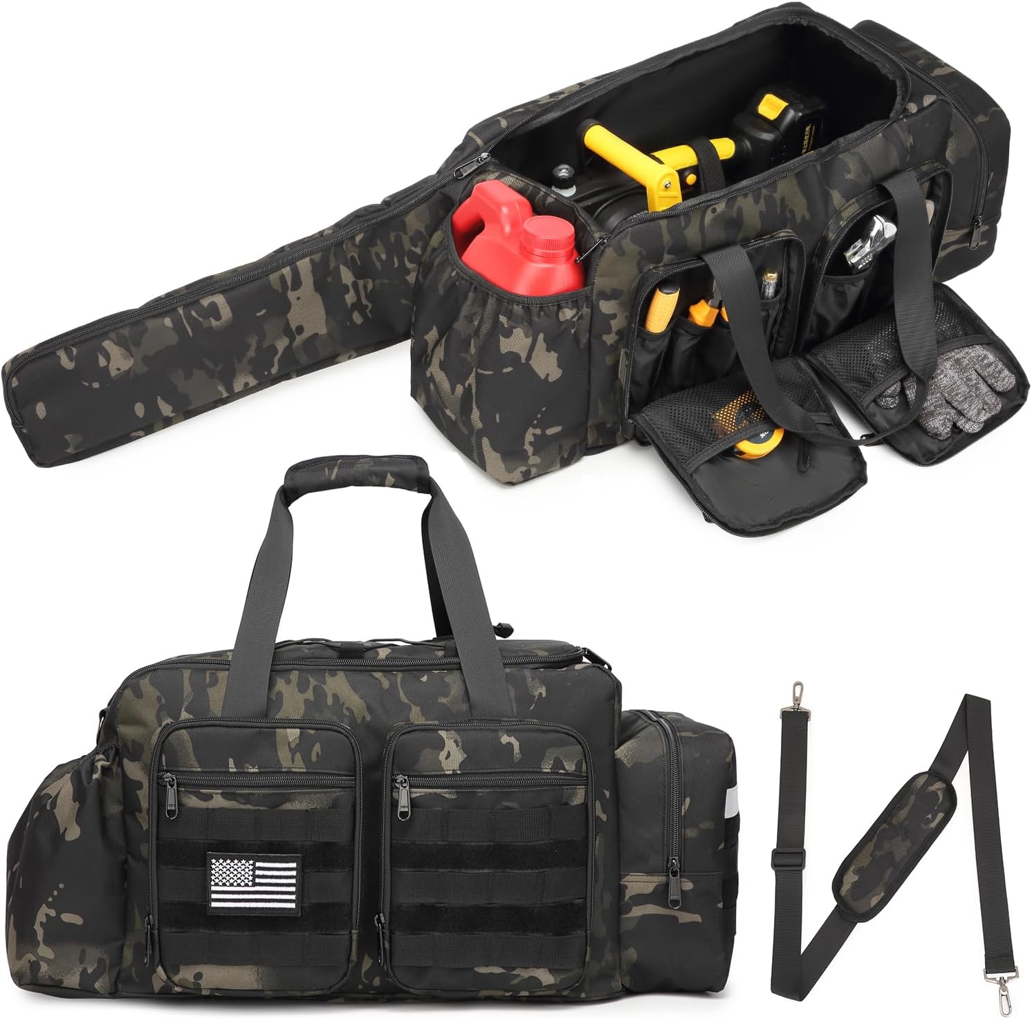 Chainsaw Carrying Case - Tactical Style Waterproof Storage Bag for EGO, Dewalt, Greenworks 14 & 16 & 18 Inch Power Chainsaw & Accessories, Bag Only (Black Camo)