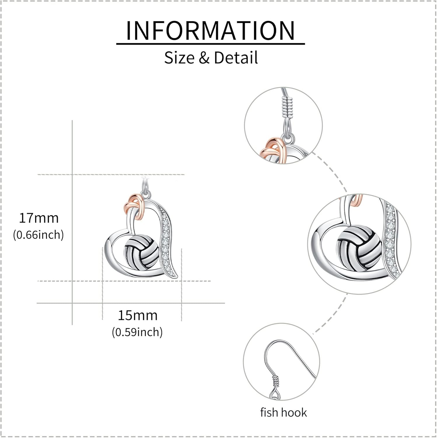 YAFEINI Volleyball Earrings 925 Sterling Sliver Heart Dangle Earrings Sports Drop Earrings Jewelry for Women