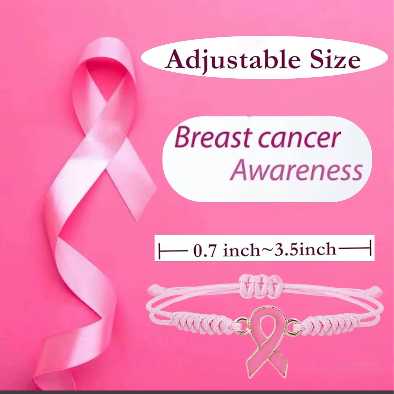 Breast Cancer Awareness Bracelets Pink Ribbon Charm Beads Bracelet for Women Encouragement Breast Cancer Jewelry image 4