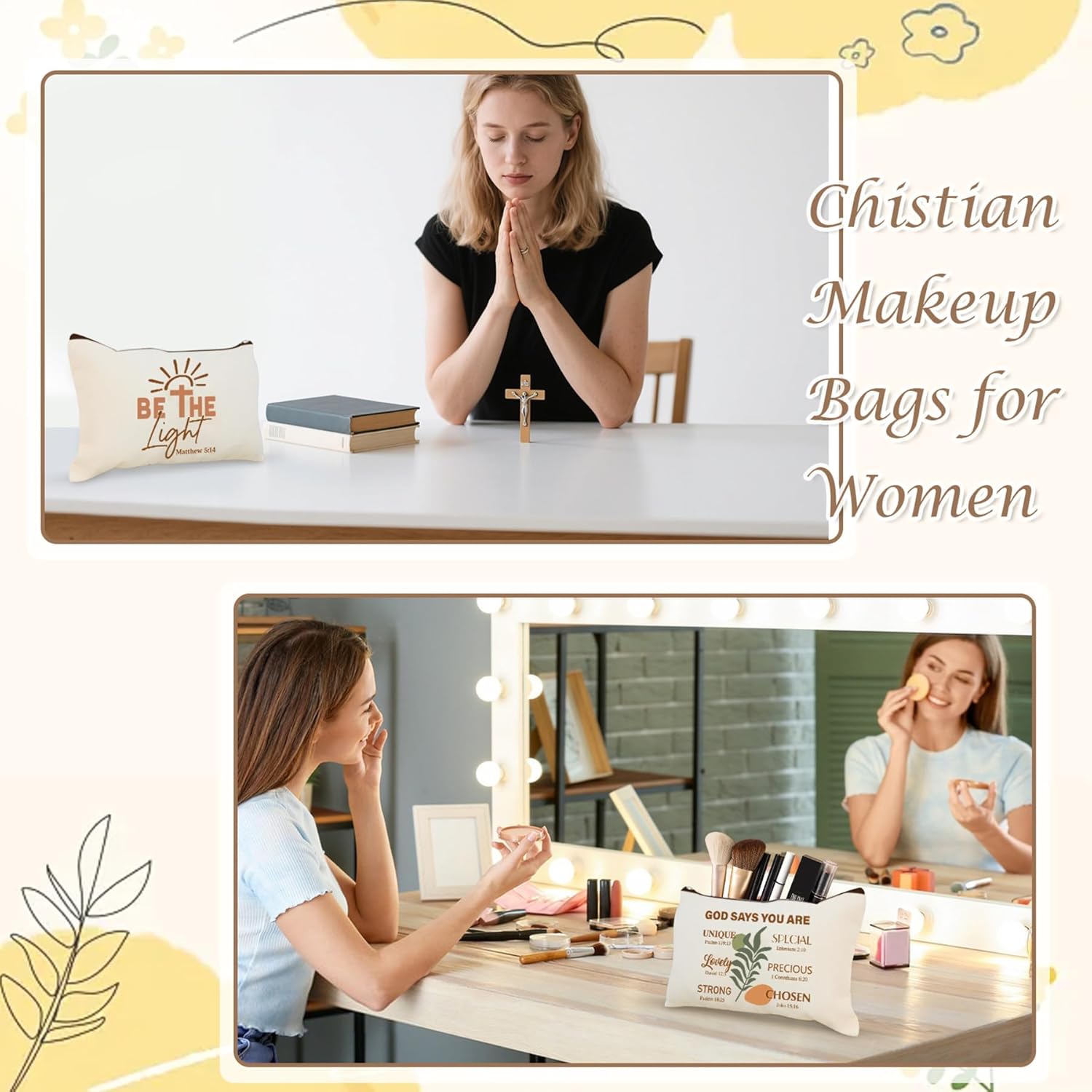 24 Pcs Christian Cosmetic Bags Bulk for Women Bible Verse Makeup Bags Christian Gifts Inspirational Canvas Pouches with Zipper for Cosmetics Journaling Motivational Supplies (Christian) - Image 4