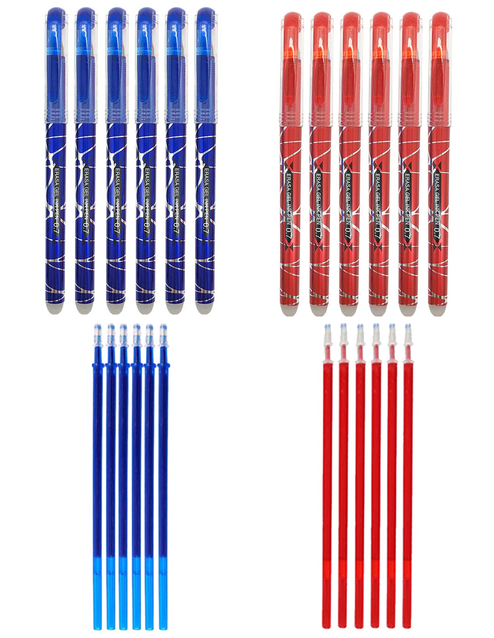 12 bolígrafos de tinta roja, azul, borrable de 0,7mm y 12 recambio de gel de bolígrafos, papelería escolar