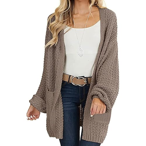 MEROKEETY Women's 2025 Fall Open Front Chunky Knit Sweater Oversized Lantern Sleeve Cardigan Outwear