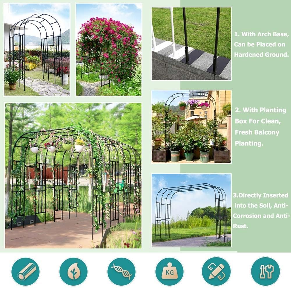 Traliccio ad arco da giardino in metallo resistente, per piante rampicanti, decorazione durevole per esterni, ideale per supporto per rose e viti