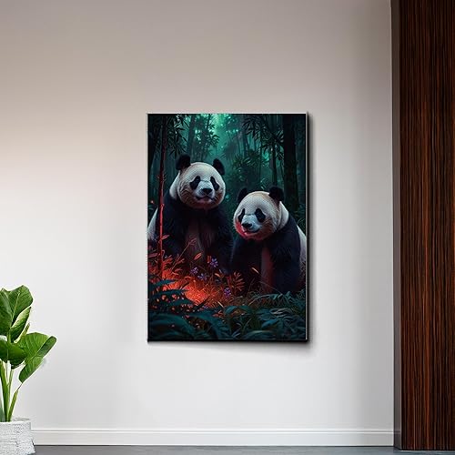 Miniatura 6 de Canvas Print cute pandas in the jungle Watercolor art framed canvas print framed wall art synthwave animal art Canvas Prints, Decor