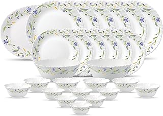La Opala Diva, Classique Collection, Opal Glass Dinner Set 27 pcs, Morning Glory, White, Standard Price In India