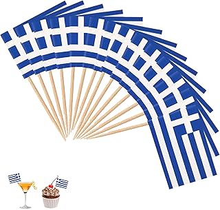 100 Stück Griechenland Flagge Zahnstocher,Greece Länder Zahnstocher Fähnchen,Griechische Flagge Deko,Mini Griechische Cocktail Obst,Cupcake Toppers Stick für Buffet,Party,Toothpick Tortendekoration