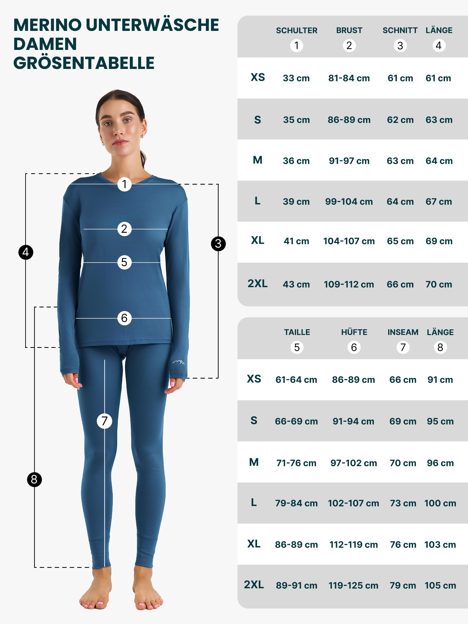 Merino.tech 100% Merino Unterwäsche Damen Set - Leicht, Mittelgewicht, Funktionsunterwäsche Merinowolle, Langarm Shirt und Hose + Wandersocken aus Merinowolle