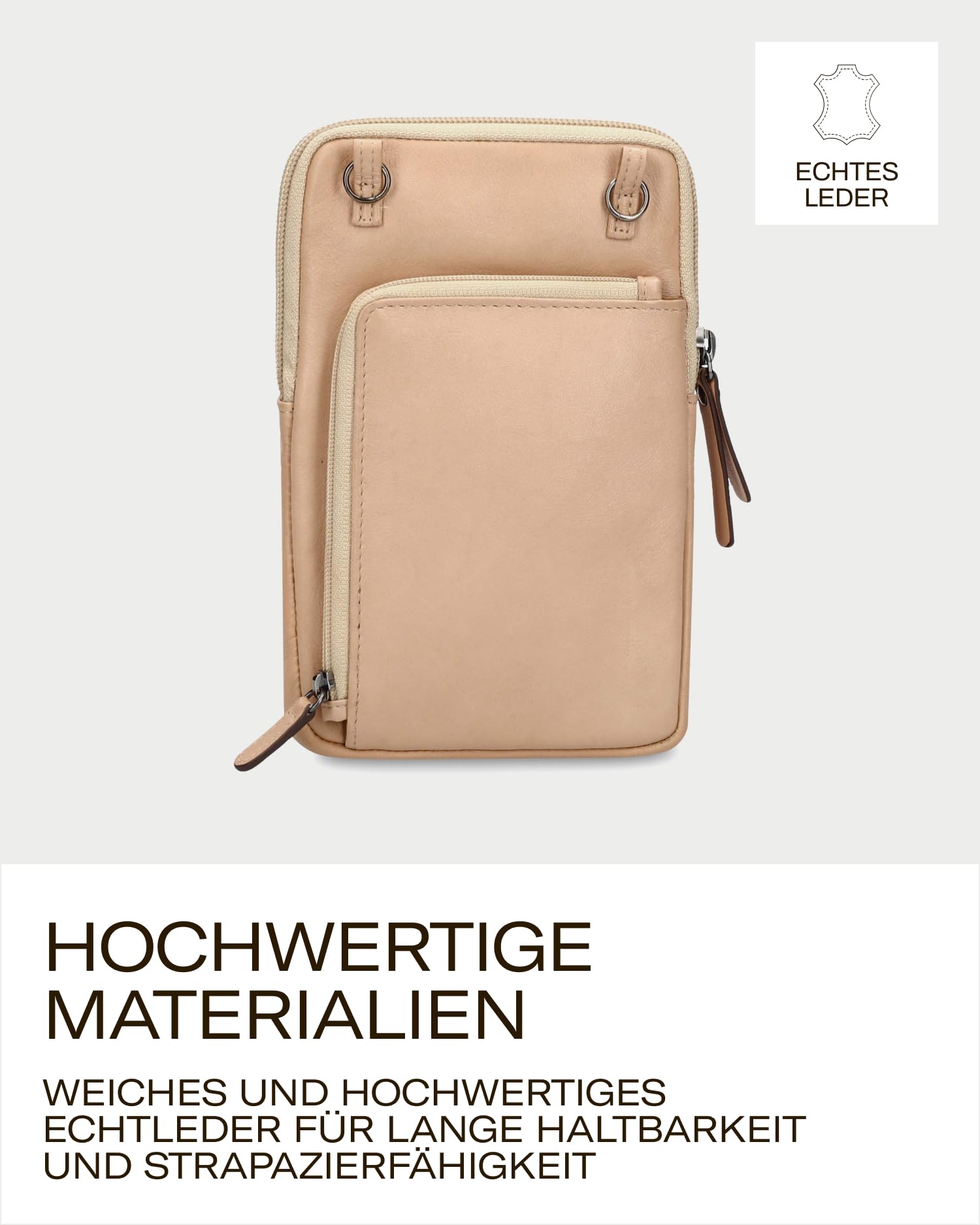 Picard Handytasche zum Umhängen Damen Noel | Handykette aus Leder mit 3 separaten Fächern gesichert durch Reißverschluss & Druckknopf | Elegant, Modern | Handy Umhängetasche