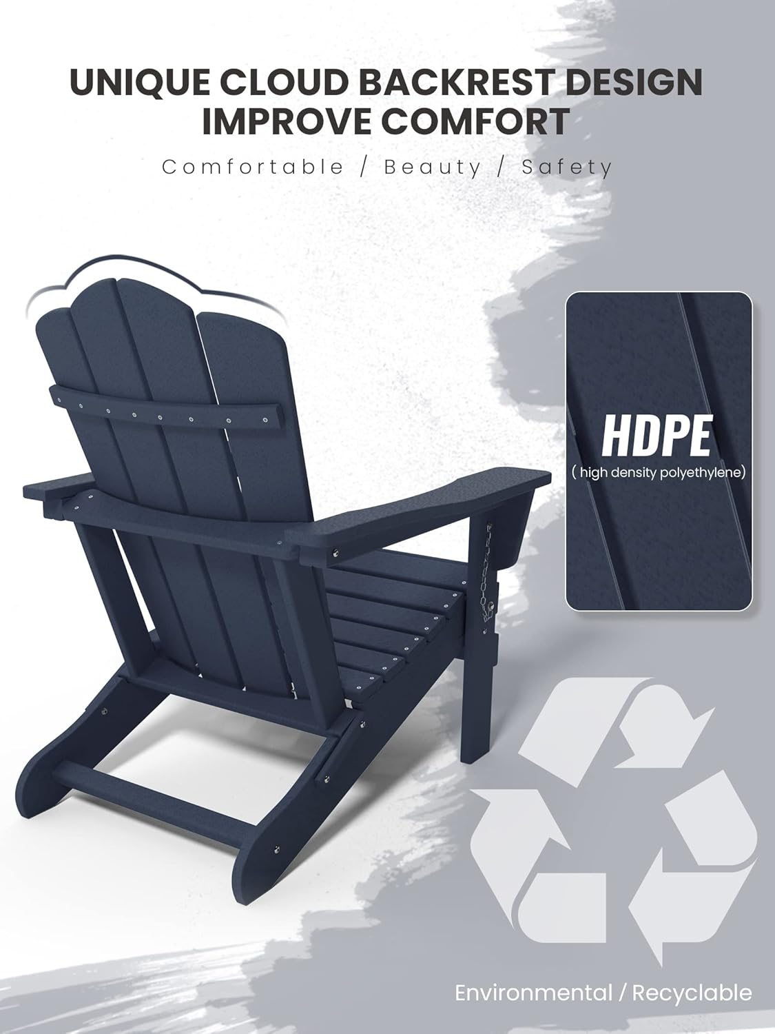 KINGYES Folding Adirondack Chair, HDPE All-Weather Adirondack Chair, Navy : Patio, Lawn & Garden