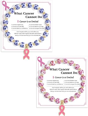 Breast Cancer Bracelets for Women Breast Cancer Awareness Bracelet Inspirational Encouragement Handmade Natural Stone Charm Beaded Gifts for Women Best Friend Sister