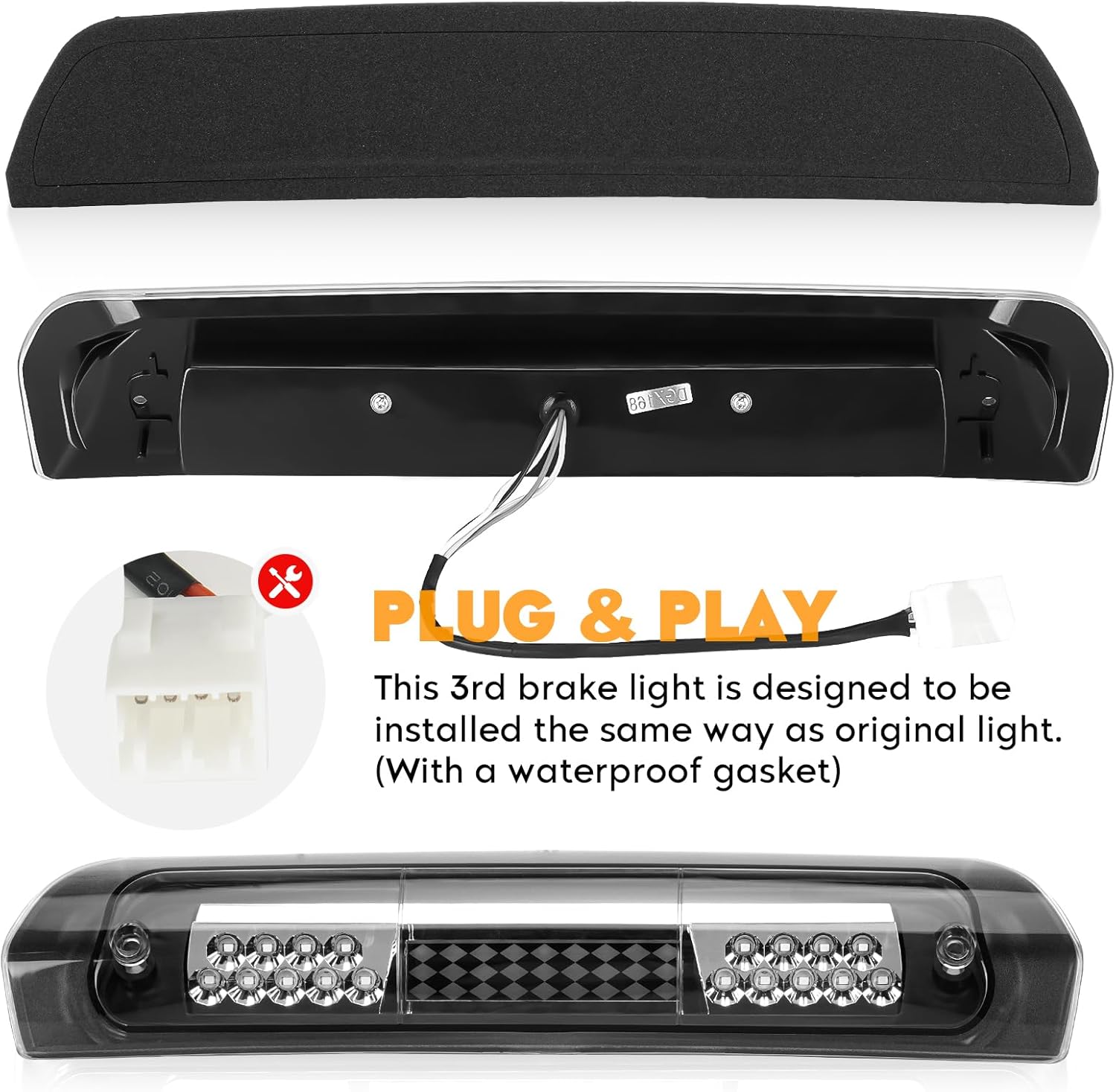 LED Tail Light Assembly + 3rd Third Brake Cargo Lamp Compatible with Dodge RAM 1500 07-08, for Dodge RAM 2500 3500 07-09 [Factory Halogen Type] Clear Lens High Mount Stop Light, 3 Pcs