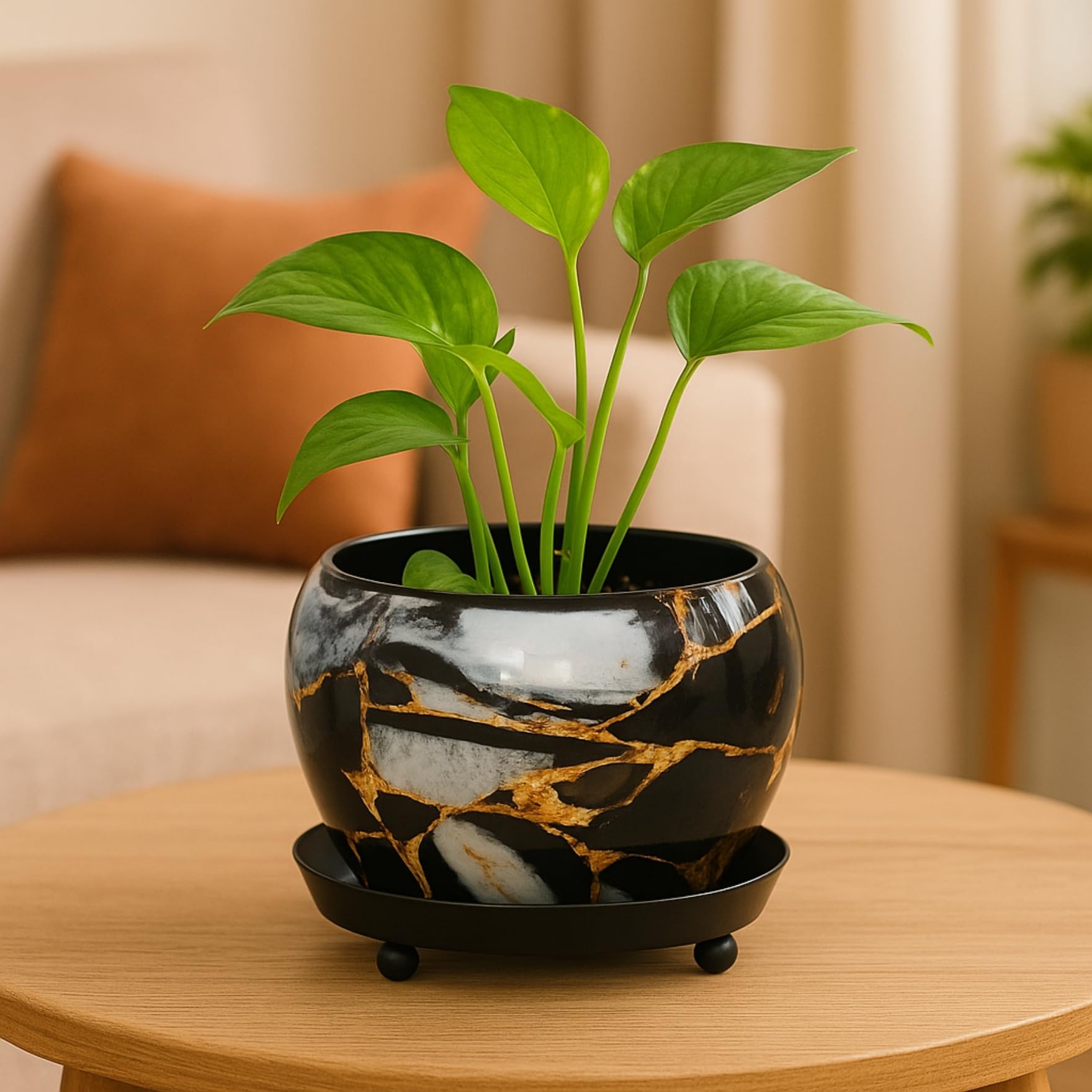ecofynd Lily Black Metal Plant Pot - Indoor Outdoor -1