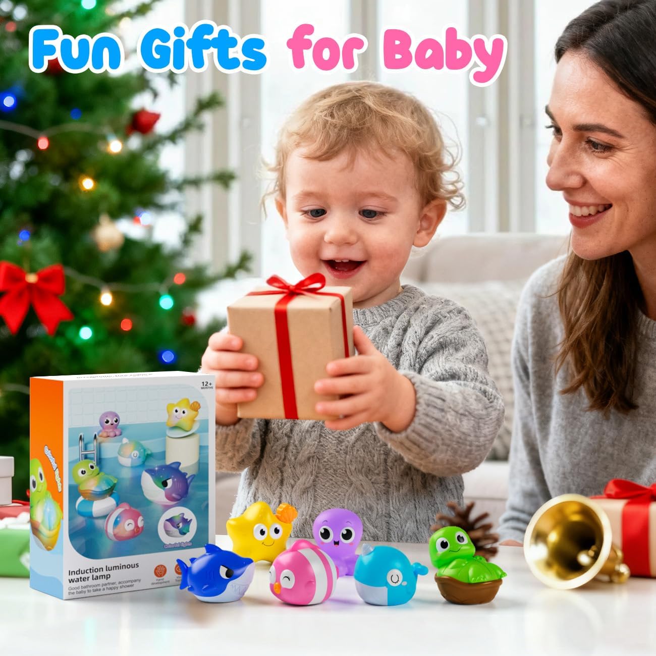 Light Up Bath Toys for Toddlers, 6 Pack Water Activated Bath Toys for Kids 1-3, Baby No Hole Bathtub Toys, Floating Pool Toys for 1 2 3 Year Old Girl & Boy Gifts