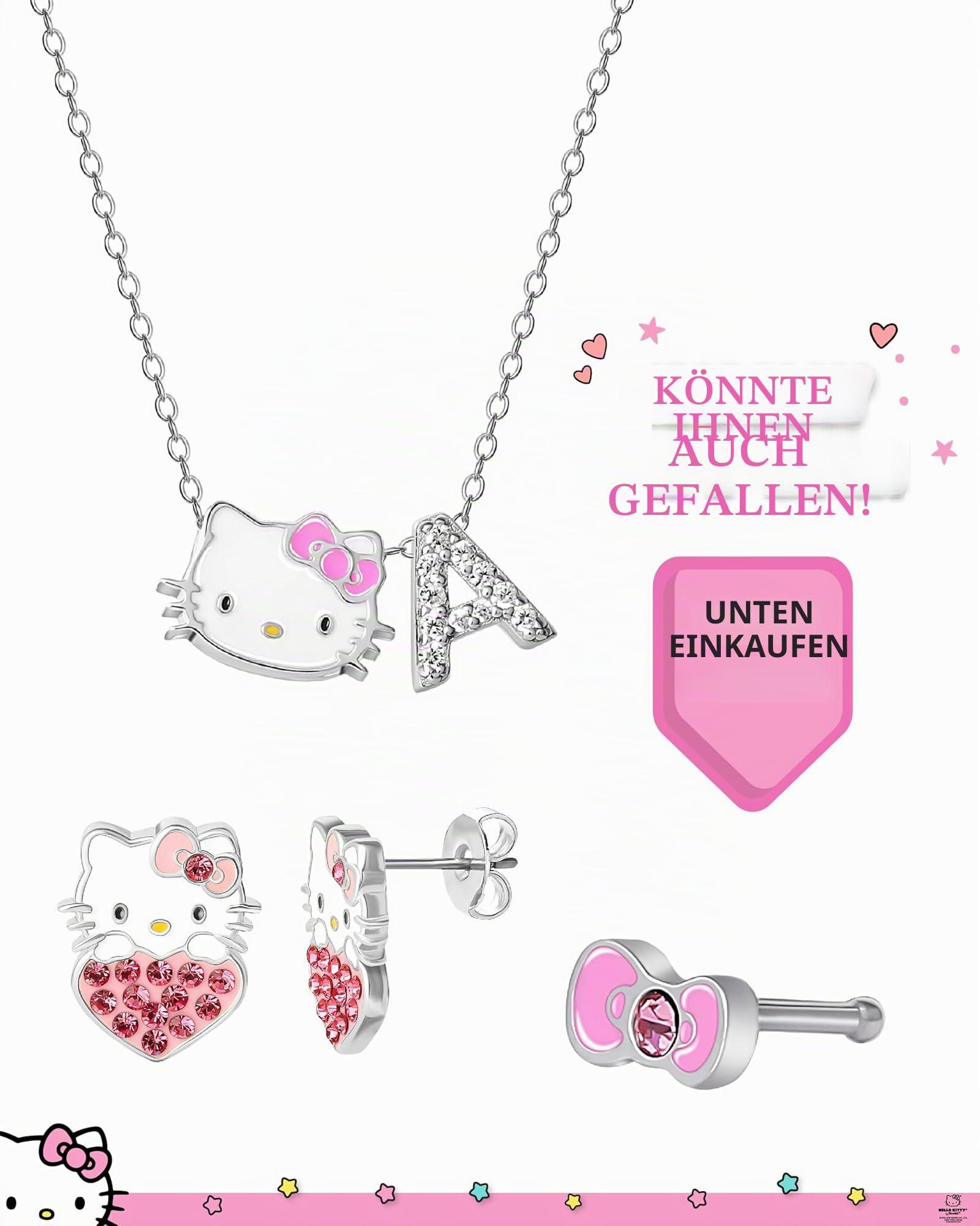 Hello Kitty Bauchnabelring 14 g Edelstahl Kawaii Bauchnabelpiercing Schmuck Sanrio Offizielle Lizenz