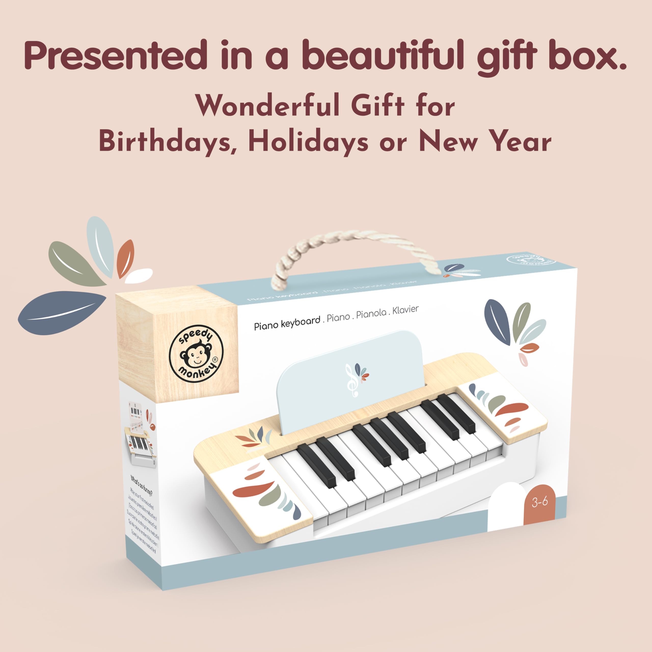 Speedy Monkey Holz Piano Keyboard Spielzeug FSC Zertifiziert ab 3 Jahren | Bunte Tasten, Mini-Tastatur, Kinder-Musikinstrumente, Kleinkind-Musikinstrumente, kreativer Rhythmus, Fingerfertigkeit