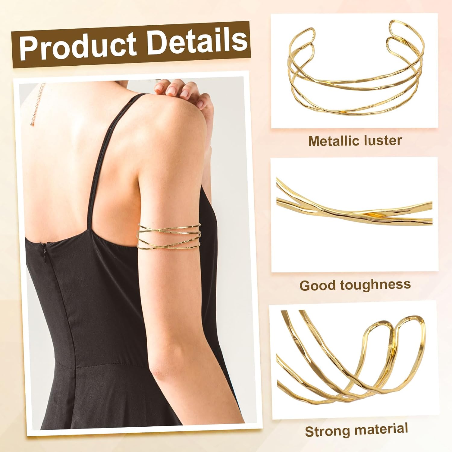 6 Pcs Upper Arm Gold Cuff Bracelet for Women, Adjustable Upper Arm Open Cuff Bracelet Simple Stylish Coil Bangle Band Armlet for Women Personalized Accessories Jewelry Gift - Image 4