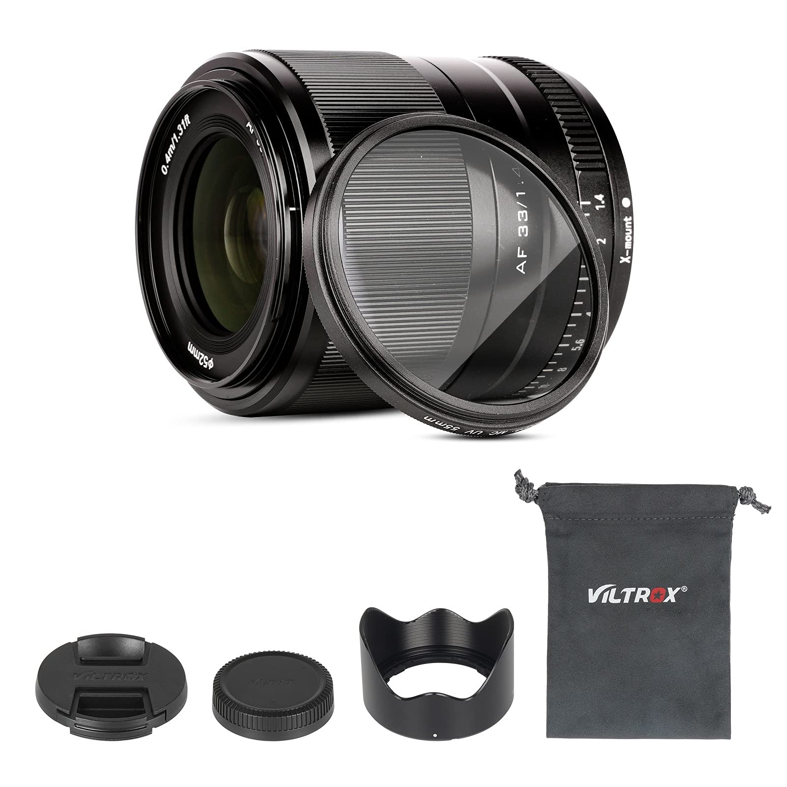 VILTROX 33mm f/1.4 F1.4 w/Lens Filter kit, XF AF 33/1.4 STM Auto Focus Fixed Focus Lens for Fuji Fuj
