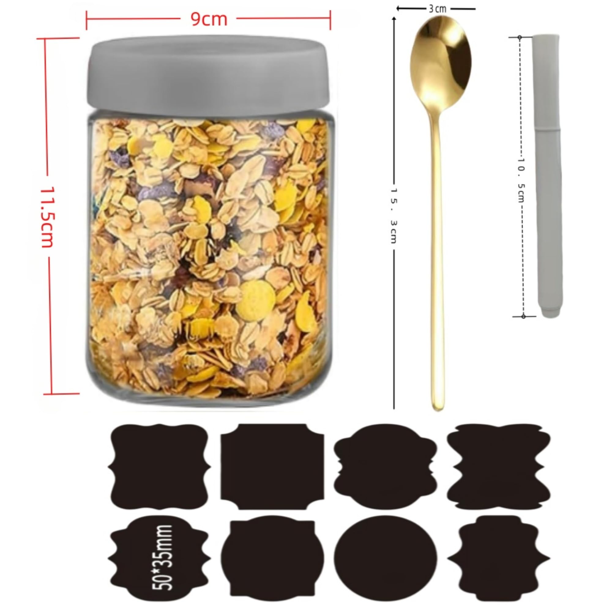 Overnight havermoutpotten, 6 stuks meal prep potten (350 ml/500 ml) met