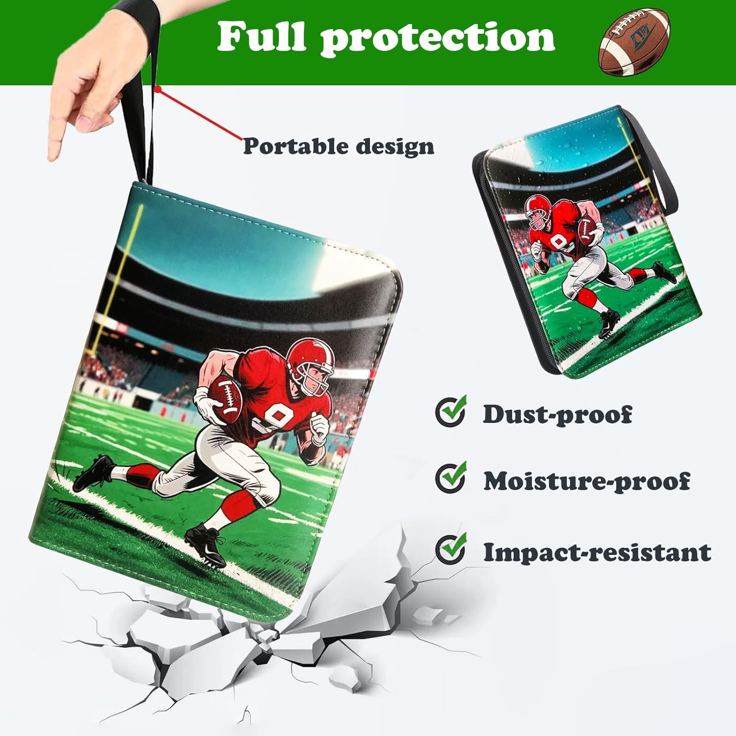 Football Card Binder 400 Pockets,Football Trading Cards Holder Card Collectors Album,Dustproof Card Storage Book with Removable Sleeves