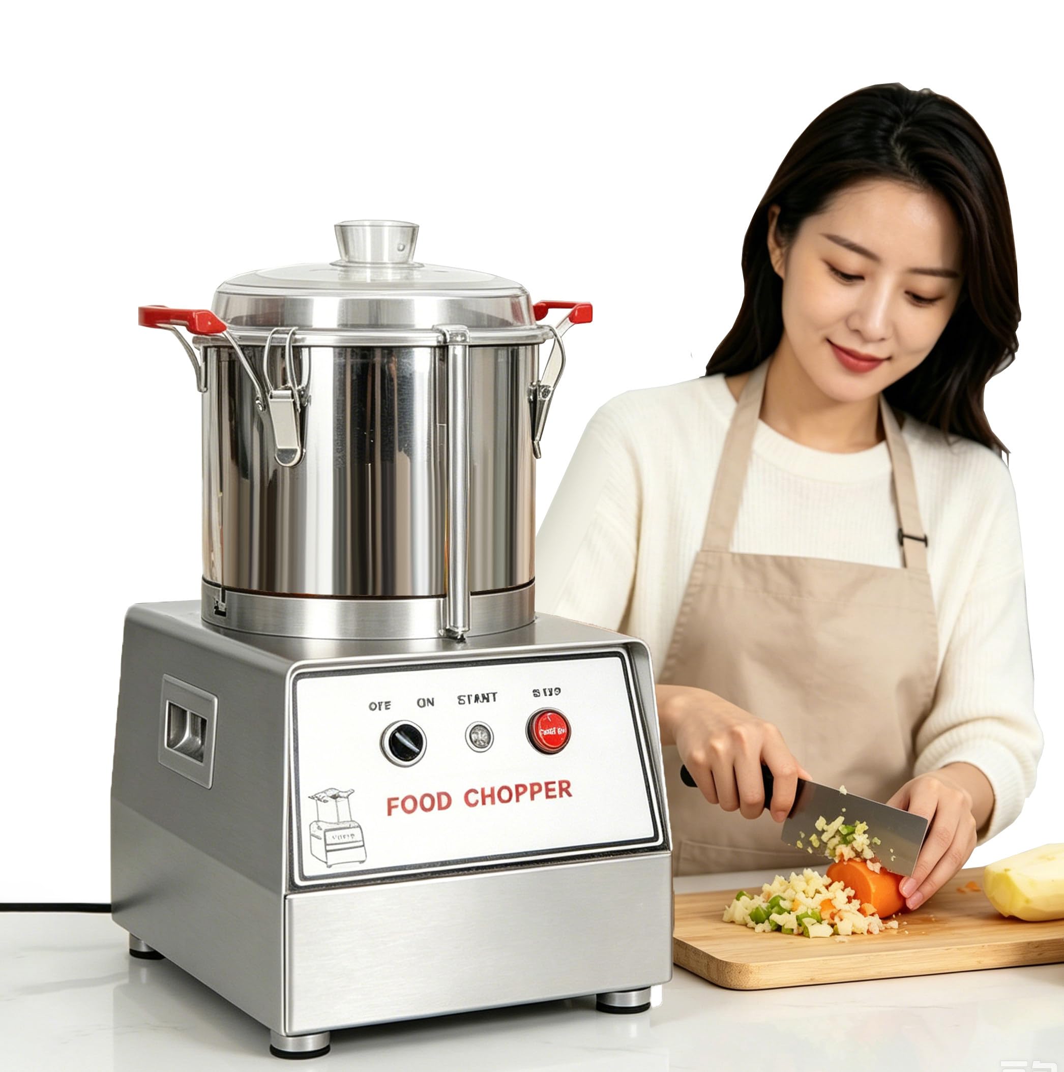 Dfdieratve Commercial Food Chopper 5L/7L/10L/15L, Heavy Duty Electric Vegetable Cutter & Meat Grinder with Feeding Chute, High Speed for Fruits, Ginger, Garlic, Chili, Carrots, Restaurant 7L