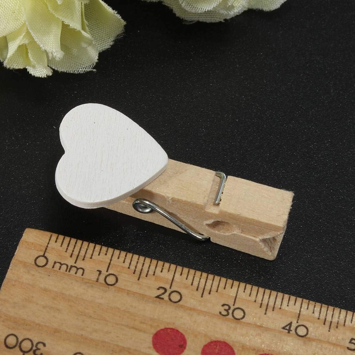 50 Pieces Mini Heart Wooden Clips Clothespins Photo Paper Peg Pin Craft Decoration Clips White