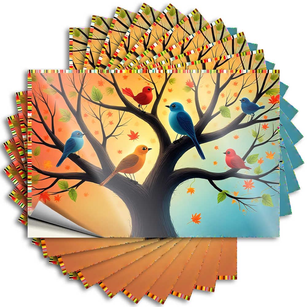 Camper Accessories for Outside Tumbler Stickers | Birds On Tree with Autumn Leaves Fluffy Durable Vinyl Sticker Easy Apply for Hunting(8X12CM)
