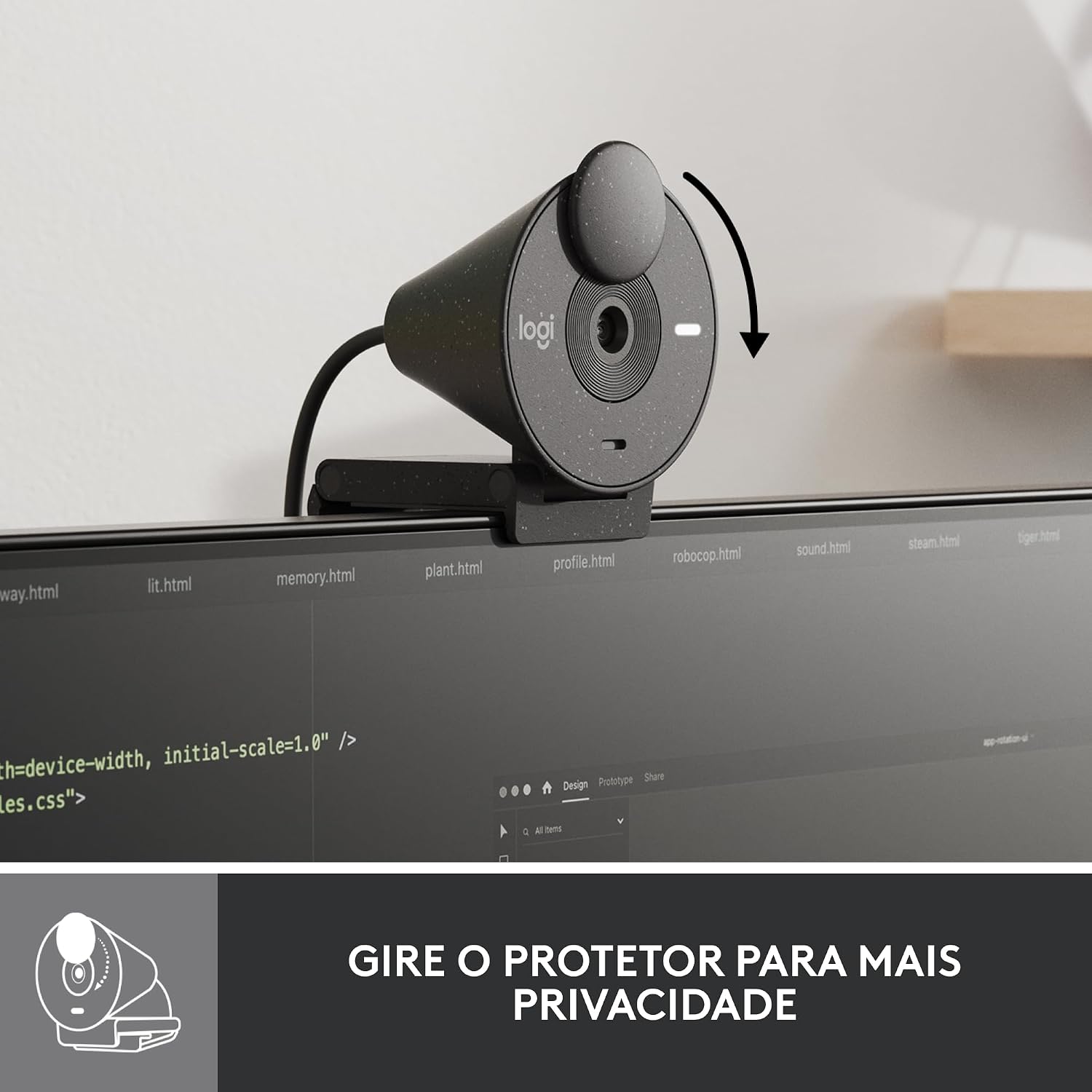Webcam Full HD Logitech Brio 300 com Microfone com Redução de Ruído, Proteção de Privacidade, Correção Automática de Luz e Conexão USB-C- Grafite