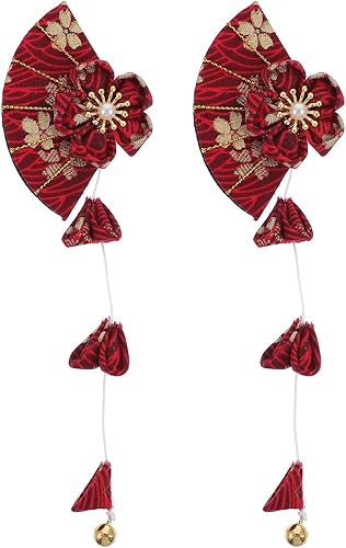 Miniatura 1 de KESYOO 1 par de pinzas para el pelo de estilo japonés con borlas, hermosa horquilla antigua, accesorios de disfraz para mujer, color rojo
