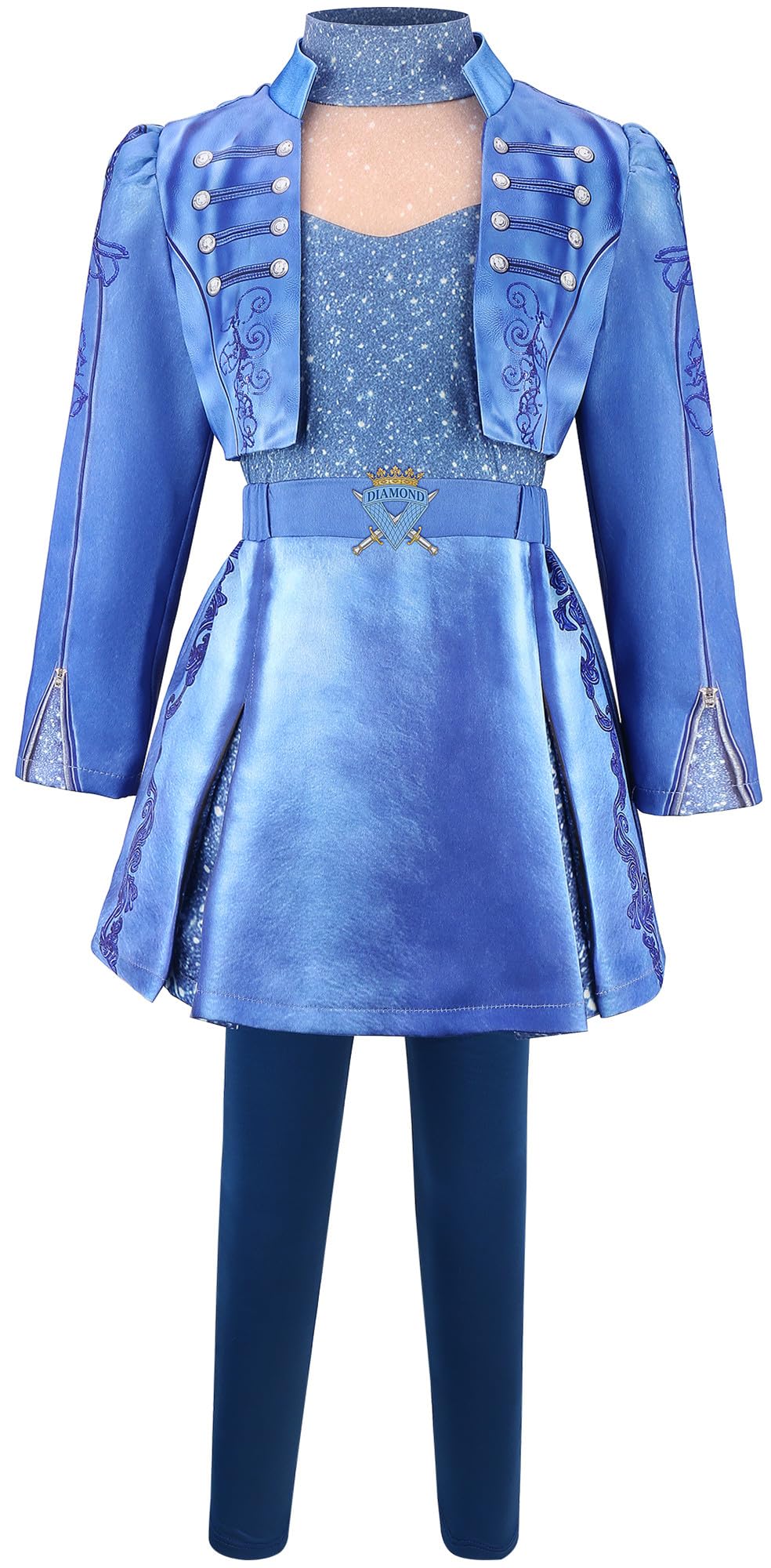 YOGLY Chloe Cosplay Costume Girl Fancy Dress Wonderland Chloe Blue Print Outfit Jacket Top Skirt Trousers Set for Carnival Halloween Party Birthday Masquerade Costume 100-150