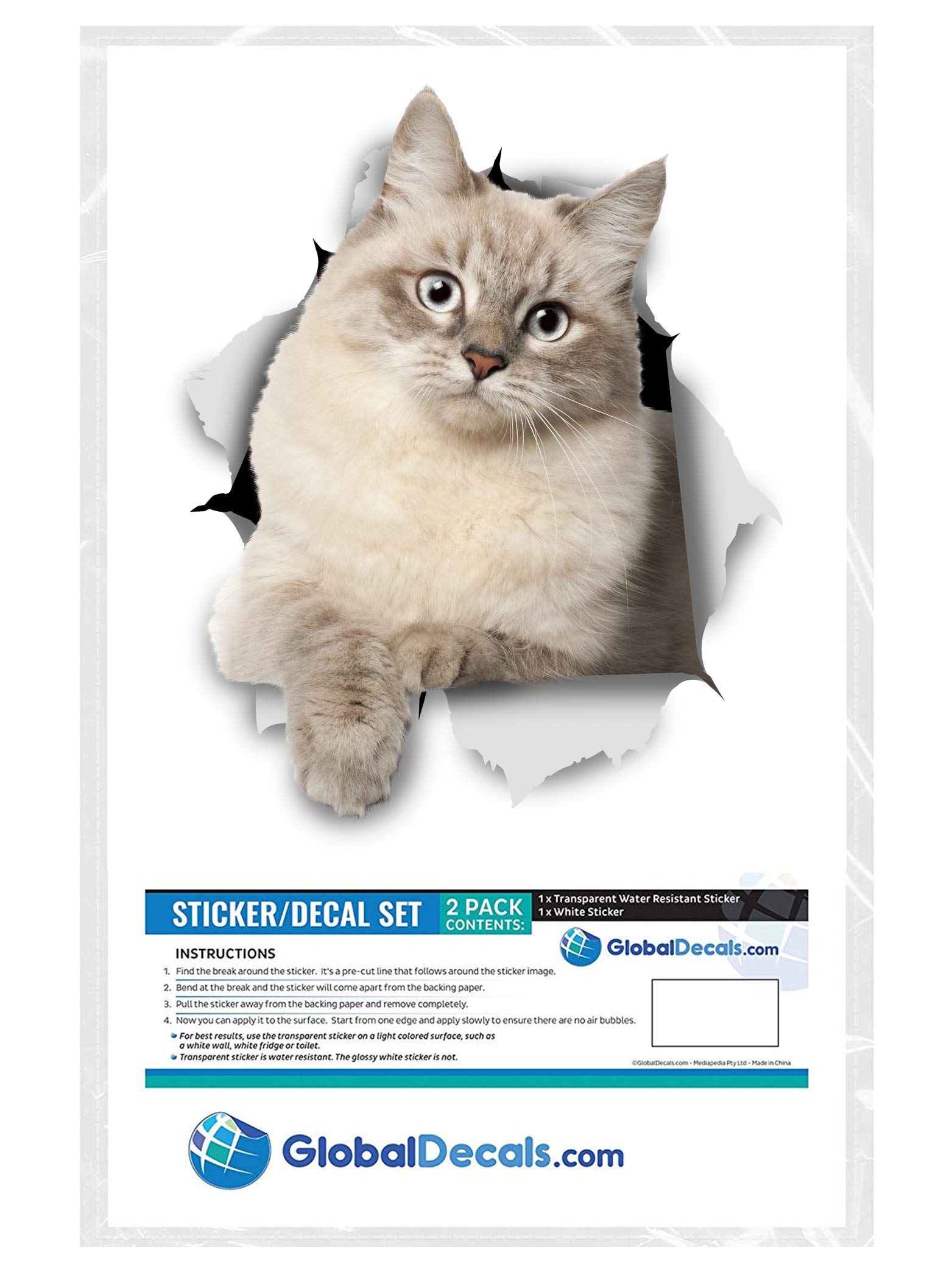 Wandaufkleber Weiße Katze – 2-teiliges Set Für Wände, Auto & Mehr