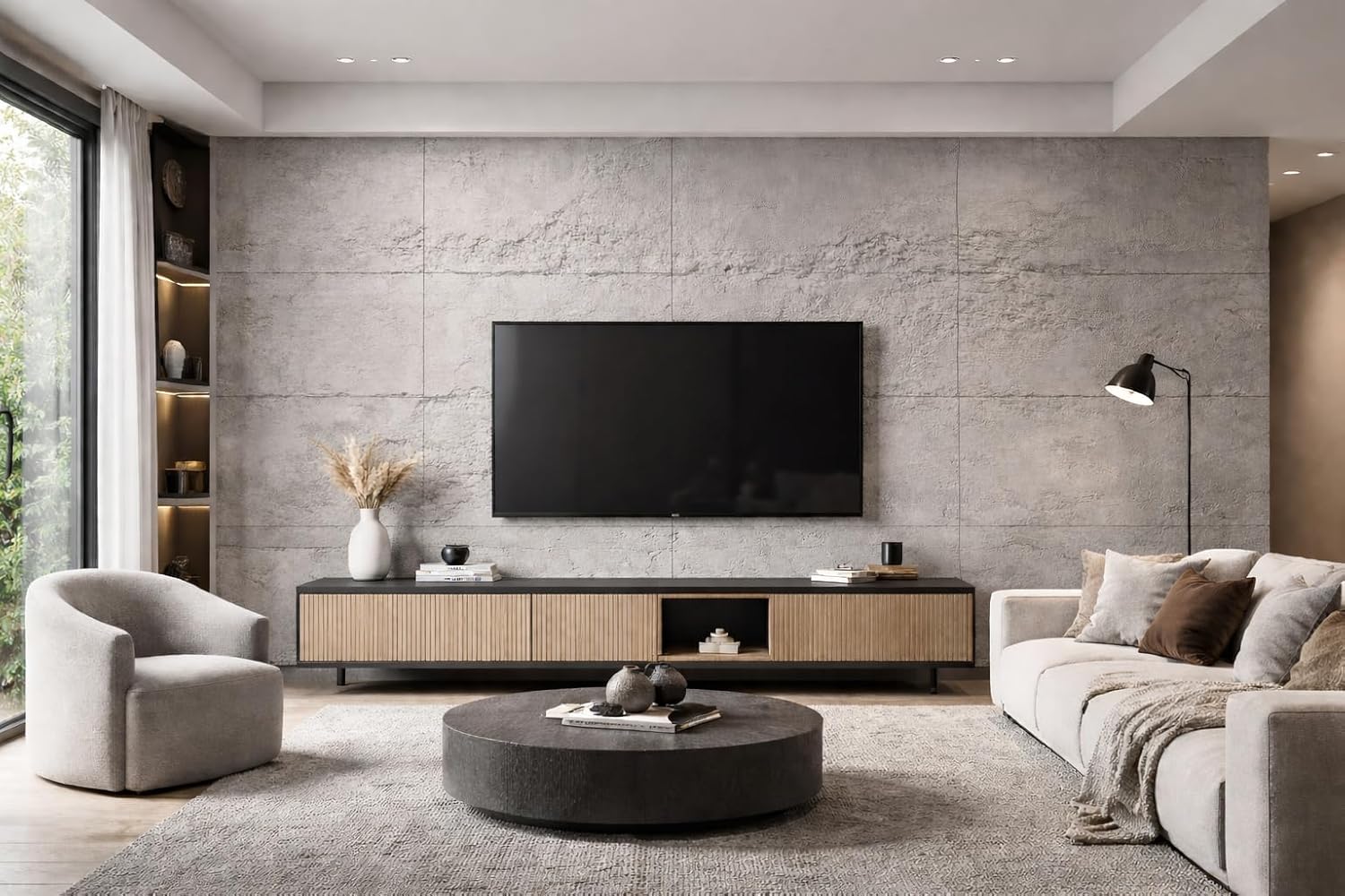 Faux Concrete Wall Panels 2-Pack (15.34 Sq Ft) PU Cement Siding, Mortarless Industrial Concrete Look for Accent Wall, Interior Exterior, DIY Home Improvement, 46.5x23.75 Inch, Cement Board