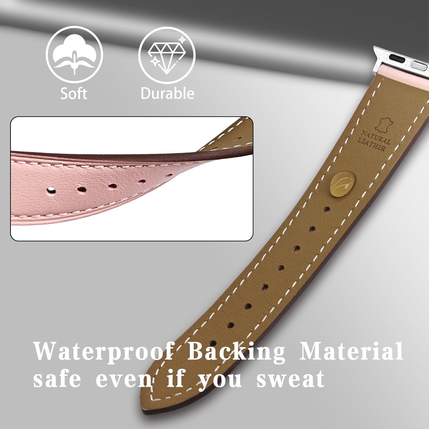 Premium Italy Leather Bands Compatible with Apple Watch Band 40mm 38mm 41mm 42mm 44mm 45mm 46mm 49mm, Soft Leather Watch Replacement Band for Watch Series Ultra SE 10 9 8 7 6 5 4 3 2 1 for Women Men - Image 4