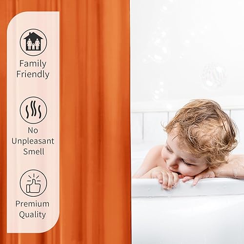 Miniatura 4 de Gibelle Cortina de ducha de tela naranja, 72 x 72 pulgadas, forro de cortina de ducha impermeable para baño con ojales de metal y 12 ganchos de